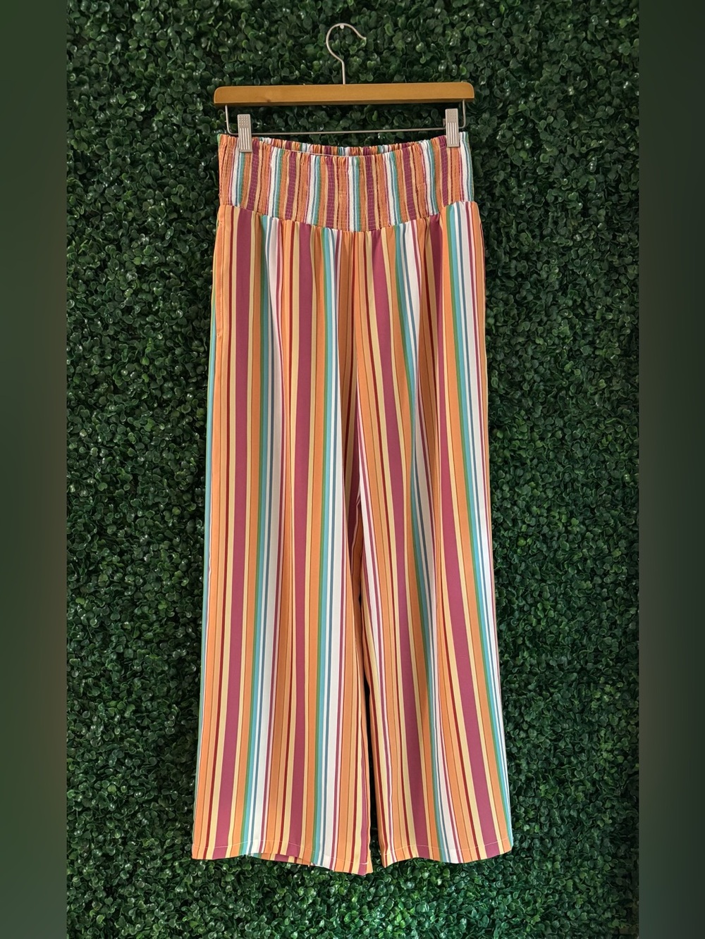Sz M Sassy Southern Colorful Striped Wide Leg Palazzo Pants w/ Pockets